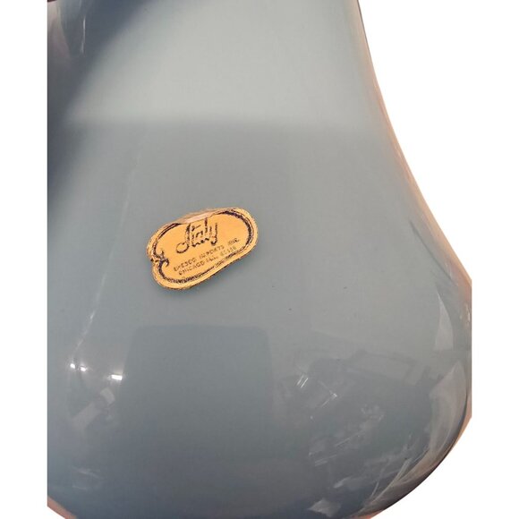 7.5" Empoli Pale Blue Art Glass Pitcher Vase Swirled Handle Italy MCM - Picture 7 of 9